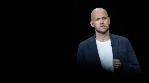 Getty Images Daniel Ek, chief executive officer of Spotify, in a white t-shirt and navy jacket 