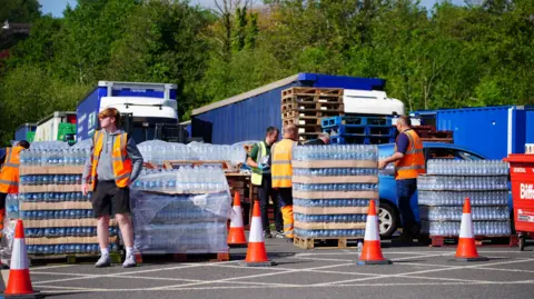 PA Bottled water being handed out